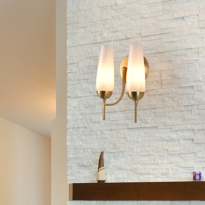 Conical Sconce Light Contemporary 1/2-Light Opal Glossy Glass Wall Mount Lamp in Gold Clearhalo 'Cast Iron' 'Glass' 'Industrial' 'Modern wall lights' 'Modern' 'Tiffany' 'Traditional wall lights' 'Wall Lamps & Sconces' 'Wall Lights' Lighting' 269665