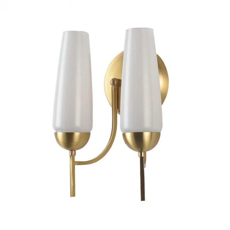 Conical Sconce Light Contemporary 1/2-Light Opal Glossy Glass Wall Mount Lamp in Gold Clearhalo 'Cast Iron' 'Glass' 'Industrial' 'Modern wall lights' 'Modern' 'Tiffany' 'Traditional wall lights' 'Wall Lamps & Sconces' 'Wall Lights' Lighting' 269666