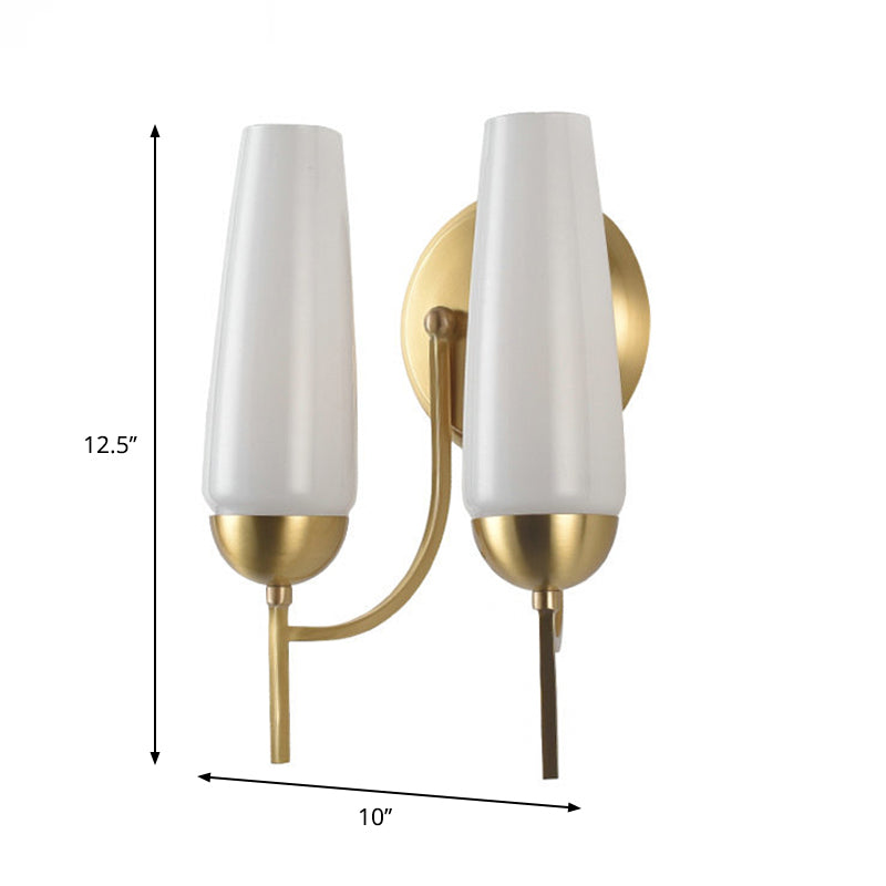 Conical Sconce Light Contemporary 1/2-Light Opal Glossy Glass Wall Mount Lamp in Gold Clearhalo 'Cast Iron' 'Glass' 'Industrial' 'Modern wall lights' 'Modern' 'Tiffany' 'Traditional wall lights' 'Wall Lamps & Sconces' 'Wall Lights' Lighting' 269667
