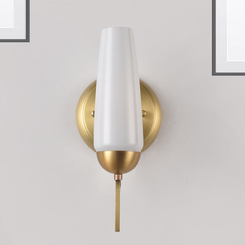 Conical Sconce Light Contemporary 1/2-Light Opal Glossy Glass Wall Mount Lamp in Gold 1.0 Gold Clearhalo 'Cast Iron' 'Glass' 'Industrial' 'Modern wall lights' 'Modern' 'Tiffany' 'Traditional wall lights' 'Wall Lamps & Sconces' 'Wall Lights' Lighting' 269668