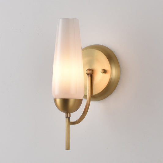 Conical Sconce Light Contemporary 1/2-Light Opal Glossy Glass Wall Mount Lamp in Gold Clearhalo 'Cast Iron' 'Glass' 'Industrial' 'Modern wall lights' 'Modern' 'Tiffany' 'Traditional wall lights' 'Wall Lamps & Sconces' 'Wall Lights' Lighting' 269669
