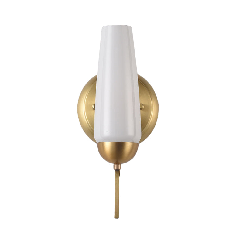 Conical Sconce Light Contemporary 1/2-Light Opal Glossy Glass Wall Mount Lamp in Gold Clearhalo 'Cast Iron' 'Glass' 'Industrial' 'Modern wall lights' 'Modern' 'Tiffany' 'Traditional wall lights' 'Wall Lamps & Sconces' 'Wall Lights' Lighting' 269672