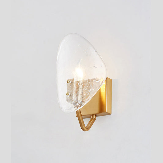 Clear Glass Shield Wall Lamp Modernist 1 Bulb Golden Sconce Light Fixture with Arm Gold Clearhalo 'Cast Iron' 'Glass' 'Industrial' 'Modern wall lights' 'Modern' 'Tiffany' 'Traditional wall lights' 'Wall Lamps & Sconces' 'Wall Lights' Lighting' 269676