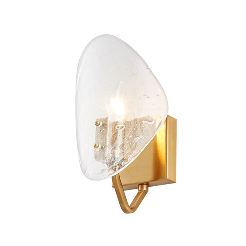Clear Glass Shield Wall Lamp Modernist 1 Bulb Golden Sconce Light Fixture with Arm Clearhalo 'Cast Iron' 'Glass' 'Industrial' 'Modern wall lights' 'Modern' 'Tiffany' 'Traditional wall lights' 'Wall Lamps & Sconces' 'Wall Lights' Lighting' 269680