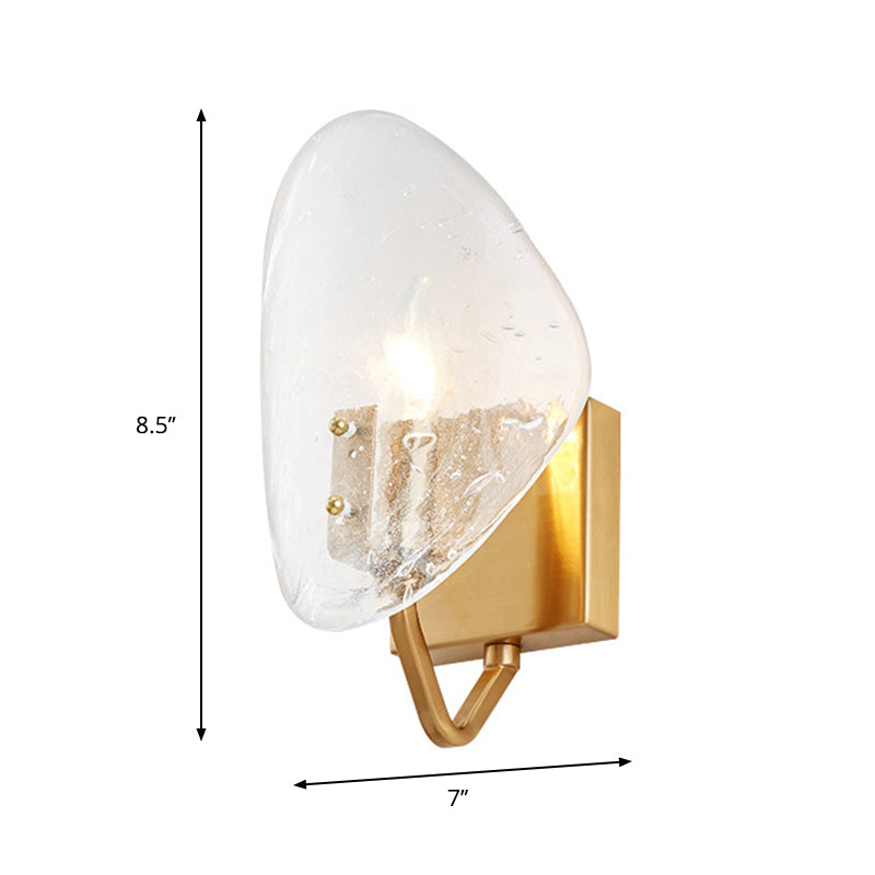 Clear Glass Shield Wall Lamp Modernist 1 Bulb Golden Sconce Light Fixture with Arm Clearhalo 'Cast Iron' 'Glass' 'Industrial' 'Modern wall lights' 'Modern' 'Tiffany' 'Traditional wall lights' 'Wall Lamps & Sconces' 'Wall Lights' Lighting' 269681