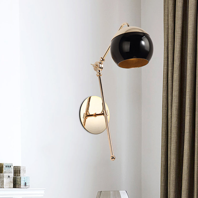Black/Clear Glass Gooseneck Sconce Light Modern 1 Bulb Bedroom Wall Mount Lamp with Brass Finish Arm Clearhalo 'Cast Iron' 'Glass' 'Industrial' 'Modern wall lights' 'Modern' 'Tiffany' 'Traditional wall lights' 'Wall Lamps & Sconces' 'Wall Lights' Lighting' 269722