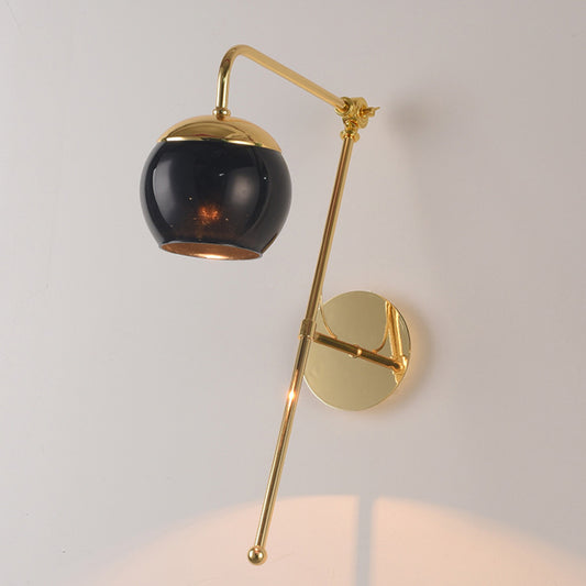 Black/Clear Glass Gooseneck Sconce Light Modern 1 Bulb Bedroom Wall Mount Lamp with Brass Finish Arm Black Clearhalo 'Cast Iron' 'Glass' 'Industrial' 'Modern wall lights' 'Modern' 'Tiffany' 'Traditional wall lights' 'Wall Lamps & Sconces' 'Wall Lights' Lighting' 269723