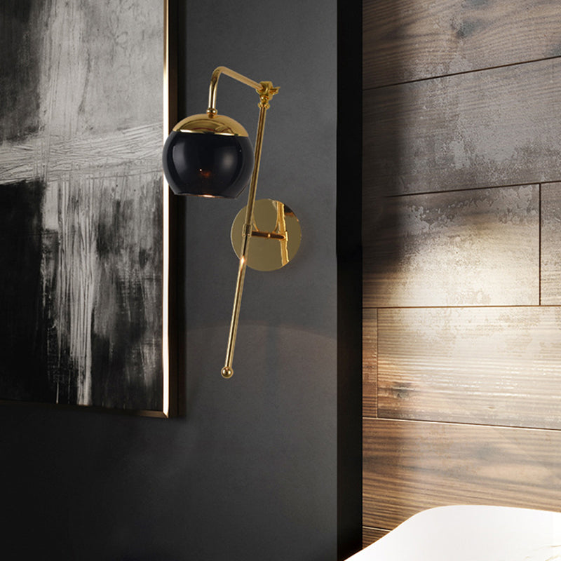 Black/Clear Glass Gooseneck Sconce Light Modern 1 Bulb Bedroom Wall Mount Lamp with Brass Finish Arm Clearhalo 'Cast Iron' 'Glass' 'Industrial' 'Modern wall lights' 'Modern' 'Tiffany' 'Traditional wall lights' 'Wall Lamps & Sconces' 'Wall Lights' Lighting' 269724