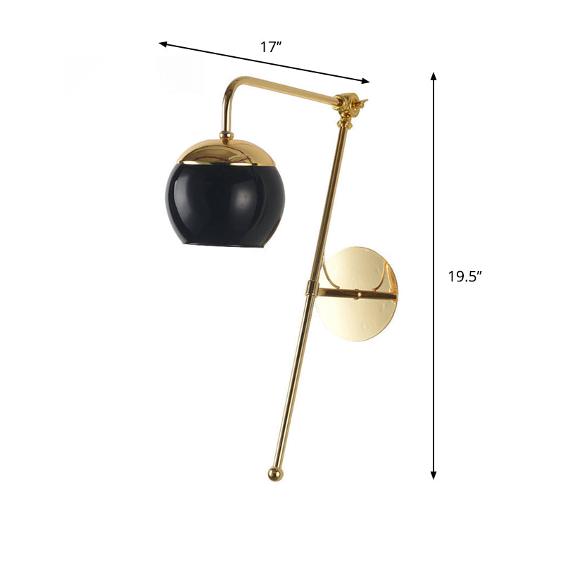 Black/Clear Glass Gooseneck Sconce Light Modern 1 Bulb Bedroom Wall Mount Lamp with Brass Finish Arm Clearhalo 'Cast Iron' 'Glass' 'Industrial' 'Modern wall lights' 'Modern' 'Tiffany' 'Traditional wall lights' 'Wall Lamps & Sconces' 'Wall Lights' Lighting' 269727