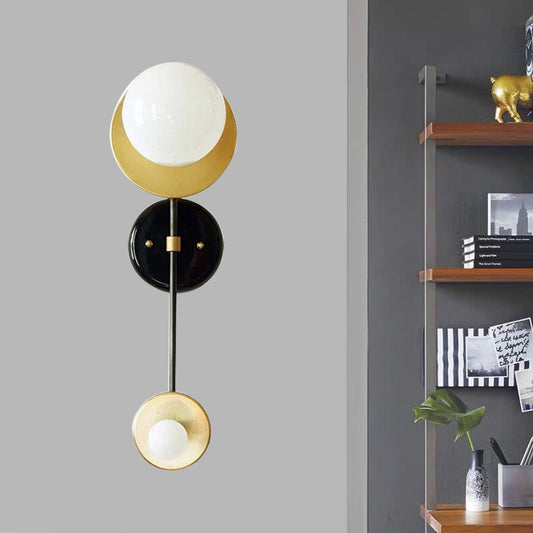 Balance Scale Wall Light Sconce Modernist 2 Lights Milky Glass Reading Lamp in Black and Gold Black-Gold Clearhalo 'Cast Iron' 'Glass' 'Industrial' 'Modern wall lights' 'Modern' 'Tiffany' 'Traditional wall lights' 'Wall Lamps & Sconces' 'Wall Lights' Lighting' 269736