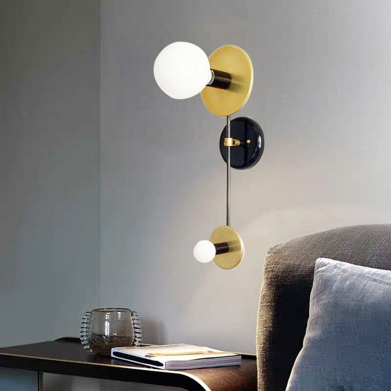 Balance Scale Wall Light Sconce Modernist 2 Lights Milky Glass Reading Lamp in Black and Gold Clearhalo 'Cast Iron' 'Glass' 'Industrial' 'Modern wall lights' 'Modern' 'Tiffany' 'Traditional wall lights' 'Wall Lamps & Sconces' 'Wall Lights' Lighting' 269738