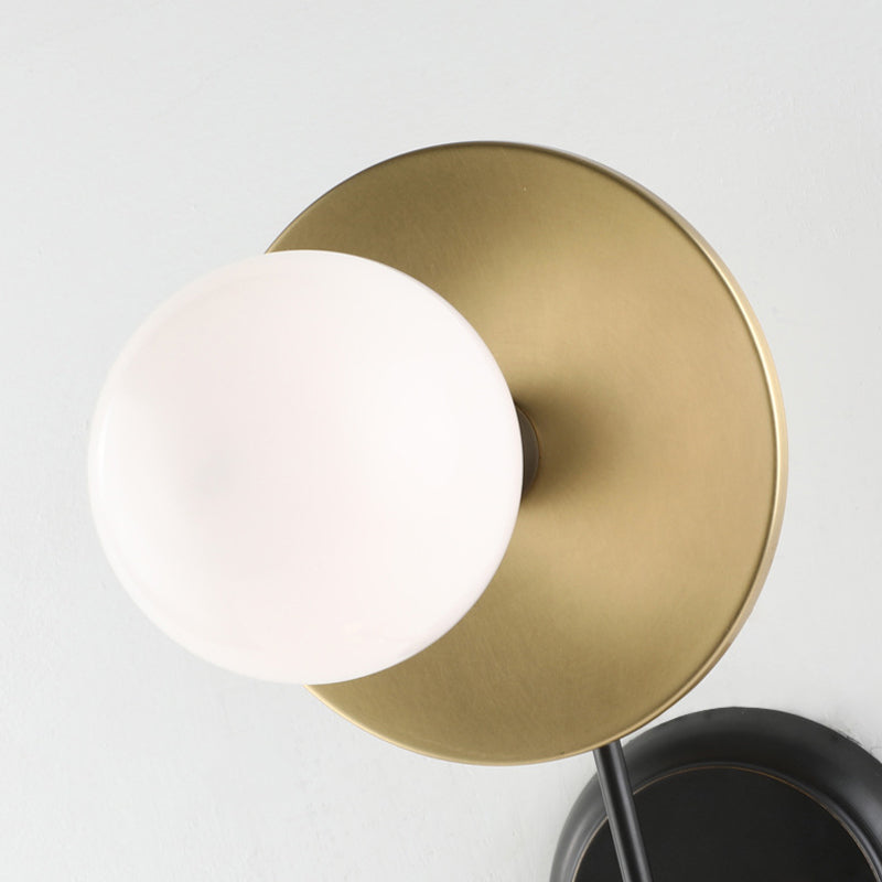 Balance Scale Wall Light Sconce Modernist 2 Lights Milky Glass Reading Lamp in Black and Gold Clearhalo 'Cast Iron' 'Glass' 'Industrial' 'Modern wall lights' 'Modern' 'Tiffany' 'Traditional wall lights' 'Wall Lamps & Sconces' 'Wall Lights' Lighting' 269742