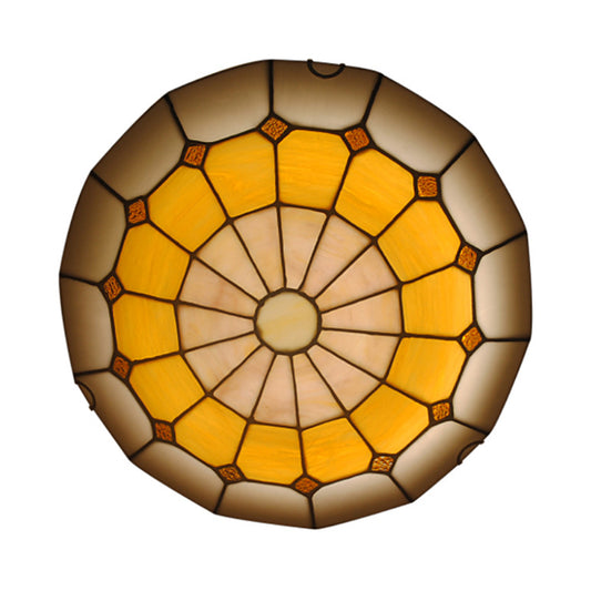 12"/16" Wide Bowl-Shaped Flush Mount Ceiling Light Vintage Stained Glass Flush Mount Ceiling Light in Orange Clearhalo 'Ceiling Lights' 'Close To Ceiling Lights' 'Close to ceiling' 'Flush mount' Lighting' 26977