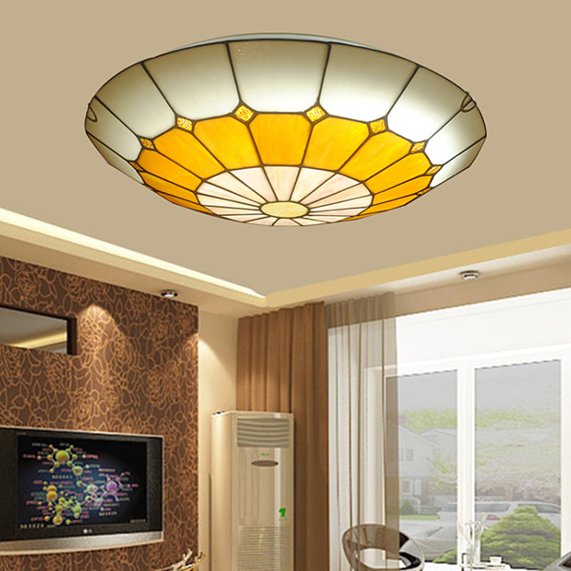 12"/16" Wide Bowl-Shaped Flush Mount Ceiling Light Vintage Stained Glass Flush Mount Ceiling Light in Orange Orange Clearhalo 'Ceiling Lights' 'Close To Ceiling Lights' 'Close to ceiling' 'Flush mount' Lighting' 26978