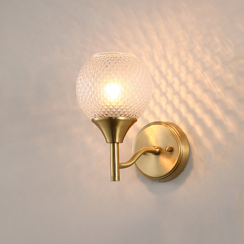 Spherical Prismatic Glass Sconce Light Minimal Single Light Brass Wall Mount Lamp Clearhalo 'Cast Iron' 'Glass' 'Industrial' 'Modern wall lights' 'Modern' 'Tiffany' 'Traditional wall lights' 'Wall Lamps & Sconces' 'Wall Lights' Lighting' 269785