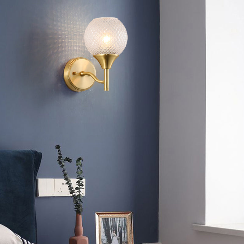 Spherical Prismatic Glass Sconce Light Minimal Single Light Brass Wall Mount Lamp Clearhalo 'Cast Iron' 'Glass' 'Industrial' 'Modern wall lights' 'Modern' 'Tiffany' 'Traditional wall lights' 'Wall Lamps & Sconces' 'Wall Lights' Lighting' 269788