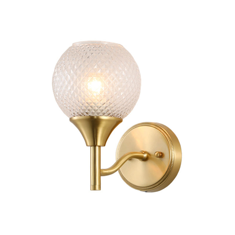 Spherical Prismatic Glass Sconce Light Minimal Single Light Brass Wall Mount Lamp Clearhalo 'Cast Iron' 'Glass' 'Industrial' 'Modern wall lights' 'Modern' 'Tiffany' 'Traditional wall lights' 'Wall Lamps & Sconces' 'Wall Lights' Lighting' 269789