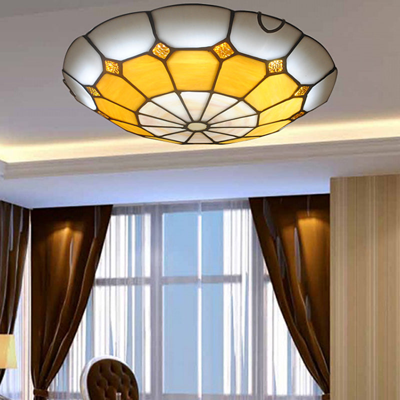 12"/16" Wide Bowl-Shaped Flush Mount Ceiling Light Vintage Stained Glass Flush Mount Ceiling Light in Orange Clearhalo 'Ceiling Lights' 'Close To Ceiling Lights' 'Close to ceiling' 'Flush mount' Lighting' 26979