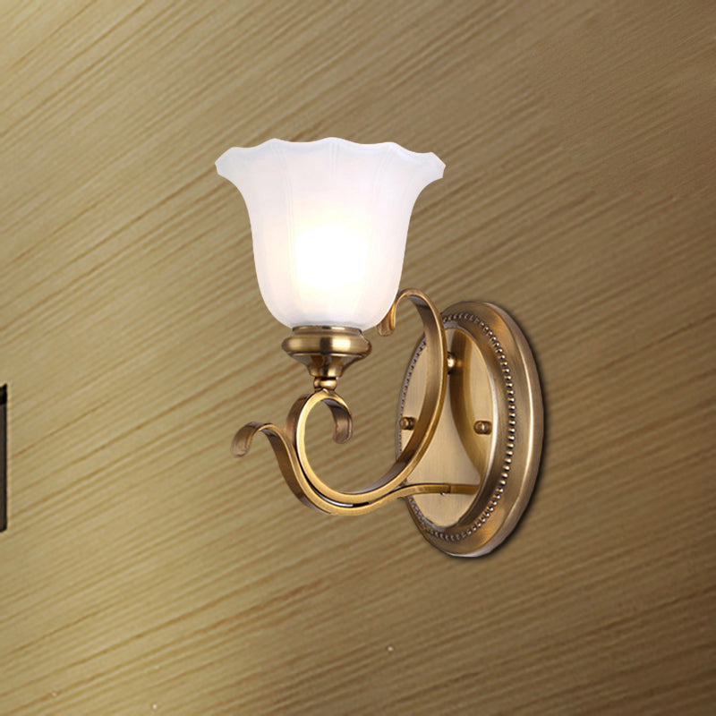 1 Head Opal Glass Wall Lighting Traditional Style Gold Finish Petal Shade Corridor Wall Sconce Fixture Gold Clearhalo 'Wall Lamps & Sconces' 'Wall Lights' Lighting' 269811
