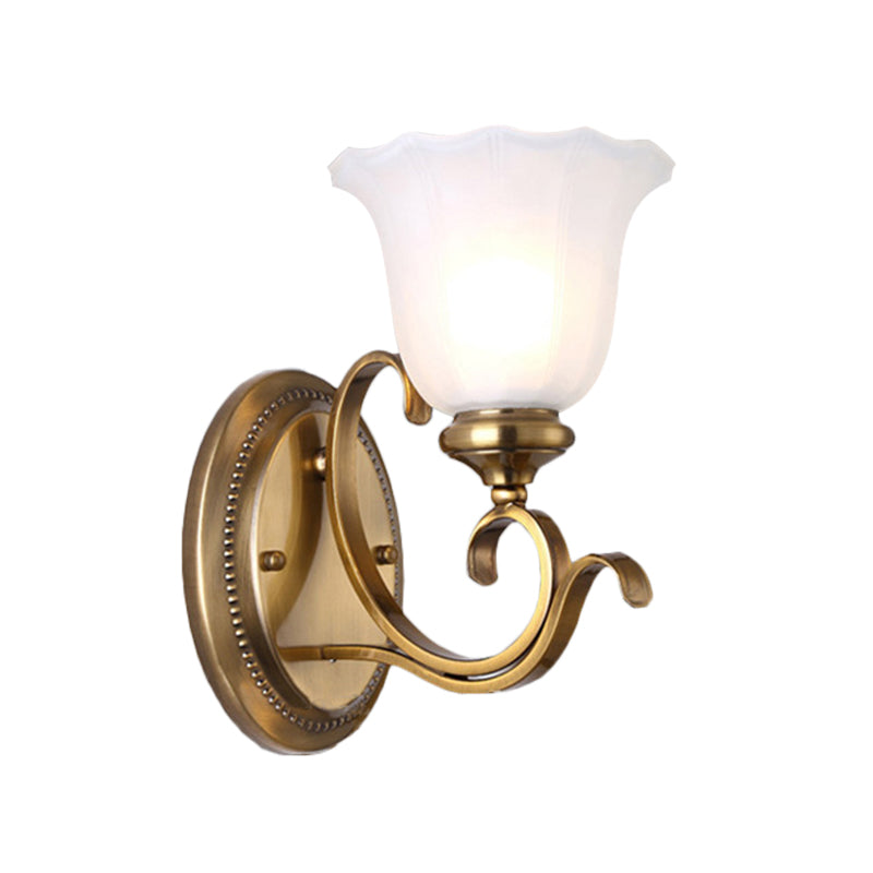 1 Head Opal Glass Wall Lighting Traditional Style Gold Finish Petal Shade Corridor Wall Sconce Fixture Clearhalo 'Wall Lamps & Sconces' 'Wall Lights' Lighting' 269814