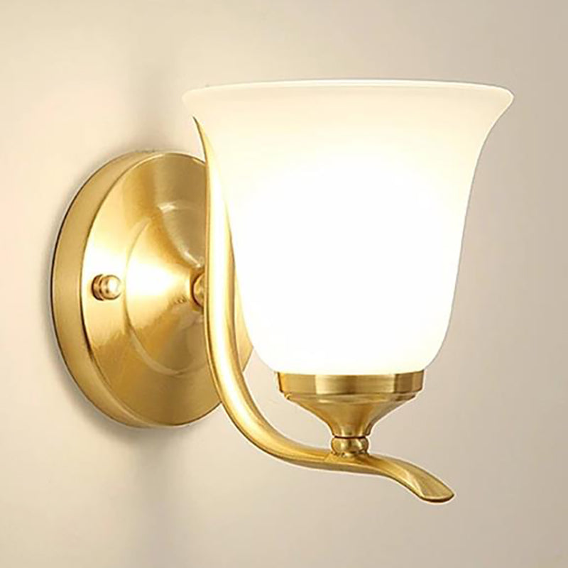 Frosted Glass Bell Wall Mount Lighting Vintage Style 1 Light Living Room Wall Sconce Lamp in Gold Clearhalo 'Wall Lamps & Sconces' 'Wall Lights' Lighting' 269831