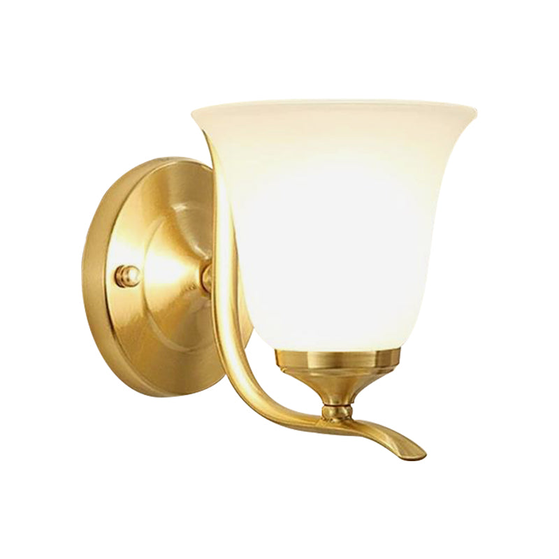 Frosted Glass Bell Wall Mount Lighting Vintage Style 1 Light Living Room Wall Sconce Lamp in Gold Clearhalo 'Wall Lamps & Sconces' 'Wall Lights' Lighting' 269833