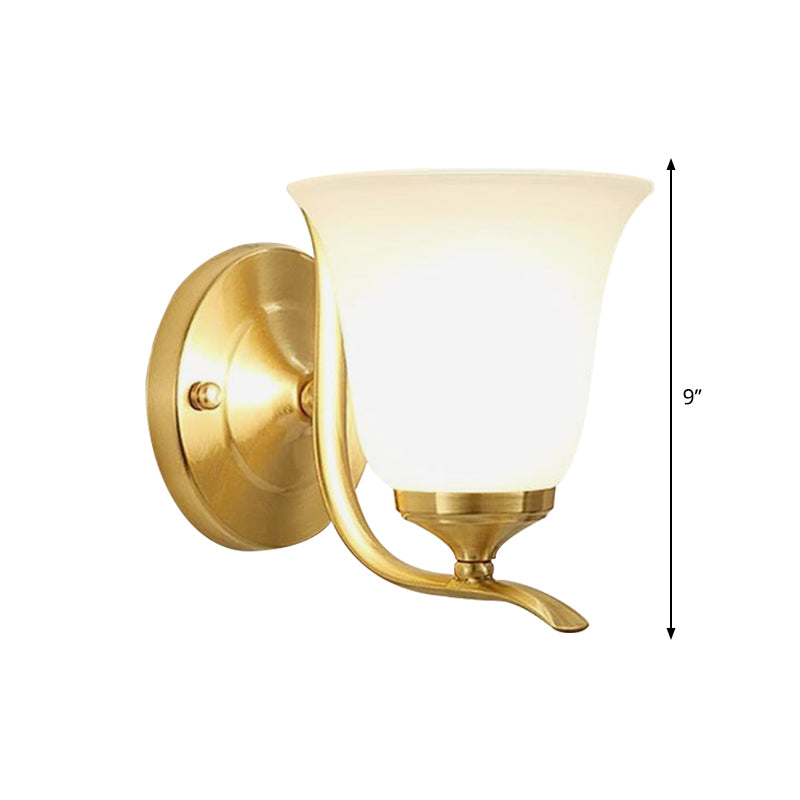 Frosted Glass Bell Wall Mount Lighting Vintage Style 1 Light Living Room Wall Sconce Lamp in Gold Clearhalo 'Wall Lamps & Sconces' 'Wall Lights' Lighting' 269834