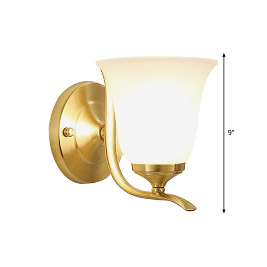 Frosted Glass Bell Wall Mount Lighting Vintage Style 1 Light Living Room Wall Sconce Lamp in Gold Clearhalo 'Wall Lamps & Sconces' 'Wall Lights' Lighting' 269834