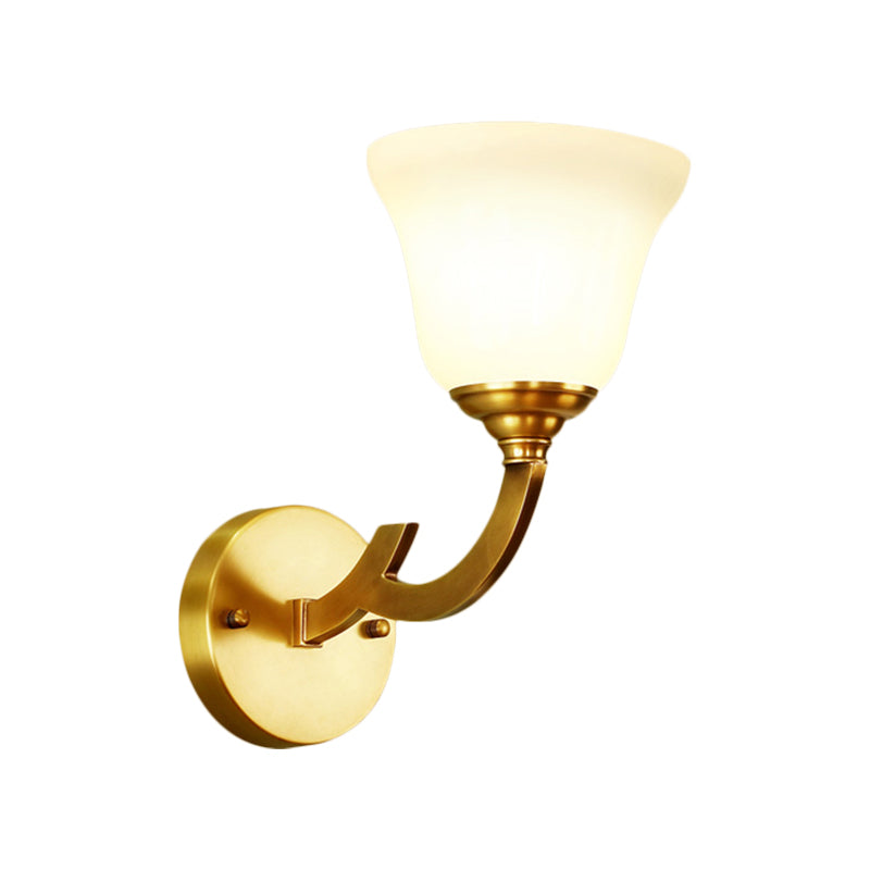 Gold 1 Light Wall Sconce Fixture Colonial Style Milk Glass Bell Shade Wall Mount Light for Corridor Clearhalo 'Wall Lamps & Sconces' 'Wall Lights' Lighting' 269838