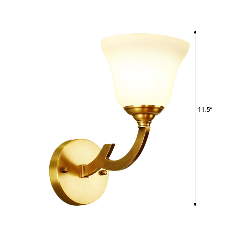 Gold 1 Light Wall Sconce Fixture Colonial Style Milk Glass Bell Shade Wall Mount Light for Corridor Clearhalo 'Wall Lamps & Sconces' 'Wall Lights' Lighting' 269839