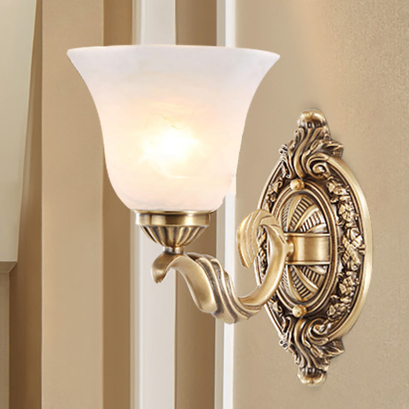 Floral Stairway Wall Sconce Vintage Style Metal 1 Light Gold Wall Mount Lamp with Opal Glass Shade Clearhalo 'Wall Lamps & Sconces' 'Wall Lights' Lighting' 269849