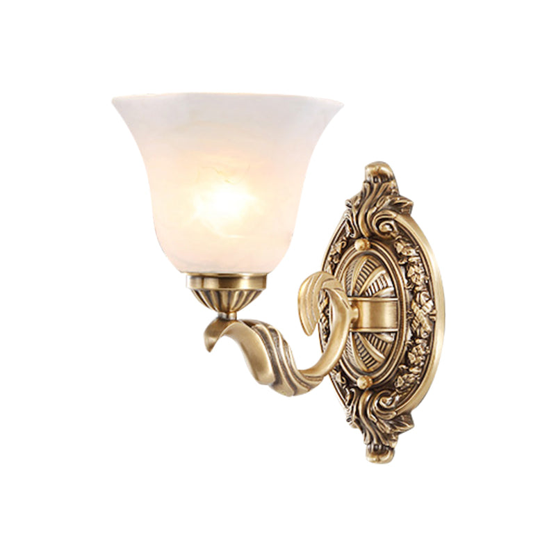 Floral Stairway Wall Sconce Vintage Style Metal 1 Light Gold Wall Mount Lamp with Opal Glass Shade Clearhalo 'Wall Lamps & Sconces' 'Wall Lights' Lighting' 269851