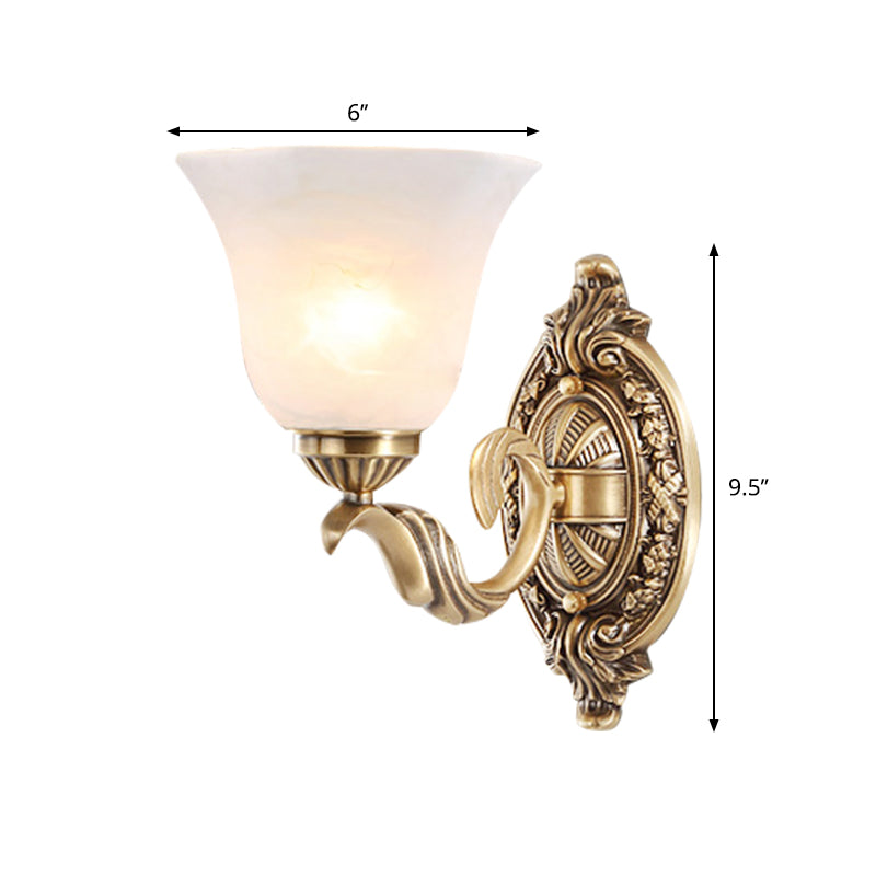 Floral Stairway Wall Sconce Vintage Style Metal 1 Light Gold Wall Mount Lamp with Opal Glass Shade Clearhalo 'Wall Lamps & Sconces' 'Wall Lights' Lighting' 269852