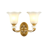 Gold Finish 1/2-Bulb Wall Lamp Classic Style Milky Glass Petal Wall Sconce Fixture for Corridor Clearhalo 'Wall Lamps & Sconces' 'Wall Lights' Lighting' 269905