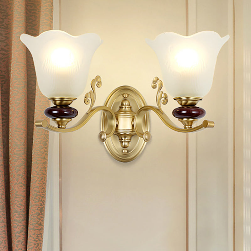 1/2-Bulb Sconce Light Fixture with Petal Shade Frosted Glass Traditional Stylish Bedroom Wall Mounted Light in Gold 2.0 Gold Clearhalo 'Wall Lamps & Sconces' 'Wall Lights' Lighting' 269922