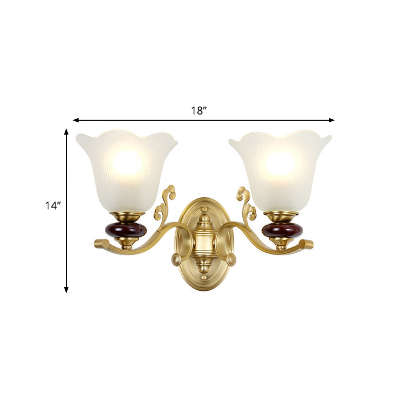 1/2-Bulb Sconce Light Fixture with Petal Shade Frosted Glass Traditional Stylish Bedroom Wall Mounted Light in Gold Clearhalo 'Wall Lamps & Sconces' 'Wall Lights' Lighting' 269926