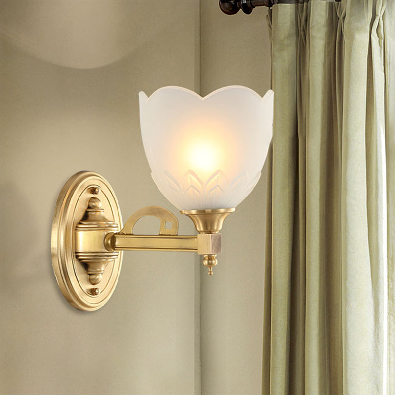 Bell Shade Corridor Wall Mount Light Traditional Style Frosted Glass 1/2-Light Gold Finish Wall Sconce 1.0 Gold Clearhalo 'Wall Lamps & Sconces' 'Wall Lights' Lighting' 269935