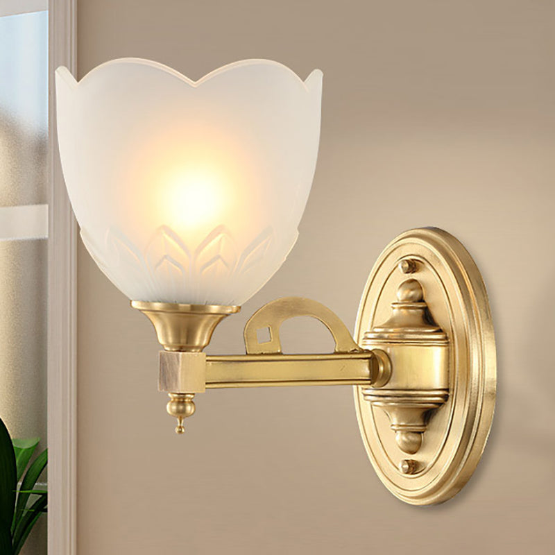 Bell Shade Corridor Wall Mount Light Traditional Style Frosted Glass 1/2-Light Gold Finish Wall Sconce Clearhalo 'Wall Lamps & Sconces' 'Wall Lights' Lighting' 269936