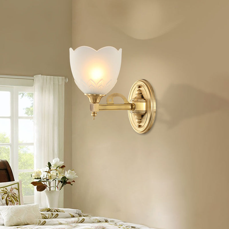 Bell Shade Corridor Wall Mount Light Traditional Style Frosted Glass 1/2-Light Gold Finish Wall Sconce Clearhalo 'Wall Lamps & Sconces' 'Wall Lights' Lighting' 269937