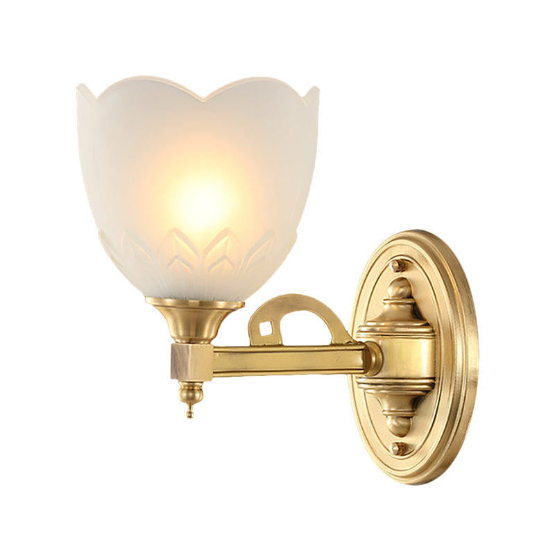 Bell Shade Corridor Wall Mount Light Traditional Style Frosted Glass 1/2-Light Gold Finish Wall Sconce Clearhalo 'Wall Lamps & Sconces' 'Wall Lights' Lighting' 269938