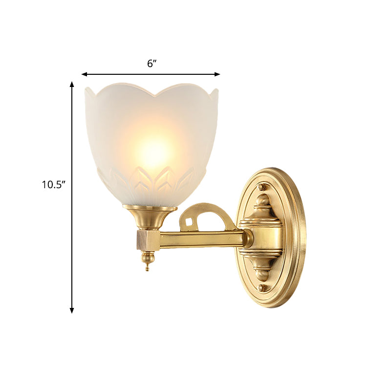 Bell Shade Corridor Wall Mount Light Traditional Style Frosted Glass 1/2-Light Gold Finish Wall Sconce Clearhalo 'Wall Lamps & Sconces' 'Wall Lights' Lighting' 269939