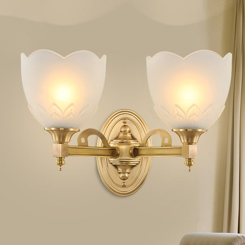 Bell Shade Corridor Wall Mount Light Traditional Style Frosted Glass 1/2-Light Gold Finish Wall Sconce 2.0 Gold Clearhalo 'Wall Lamps & Sconces' 'Wall Lights' Lighting' 269940