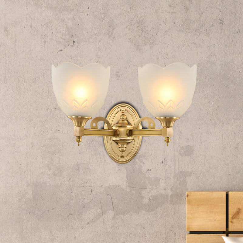 Bell Shade Corridor Wall Mount Light Traditional Style Frosted Glass 1/2-Light Gold Finish Wall Sconce Clearhalo 'Wall Lamps & Sconces' 'Wall Lights' Lighting' 269941