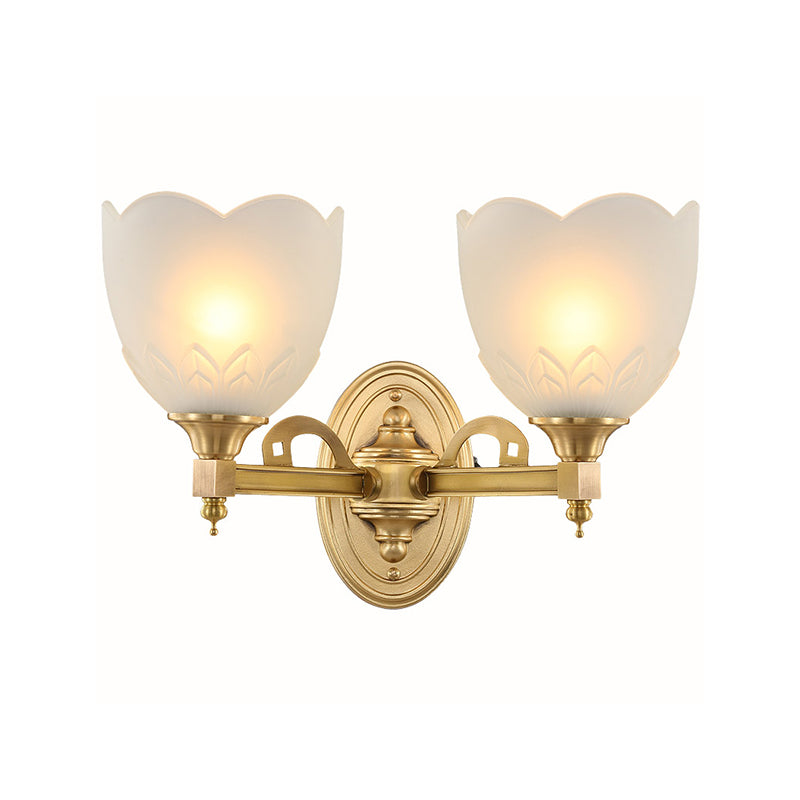 Bell Shade Corridor Wall Mount Light Traditional Style Frosted Glass 1/2-Light Gold Finish Wall Sconce Clearhalo 'Wall Lamps & Sconces' 'Wall Lights' Lighting' 269943