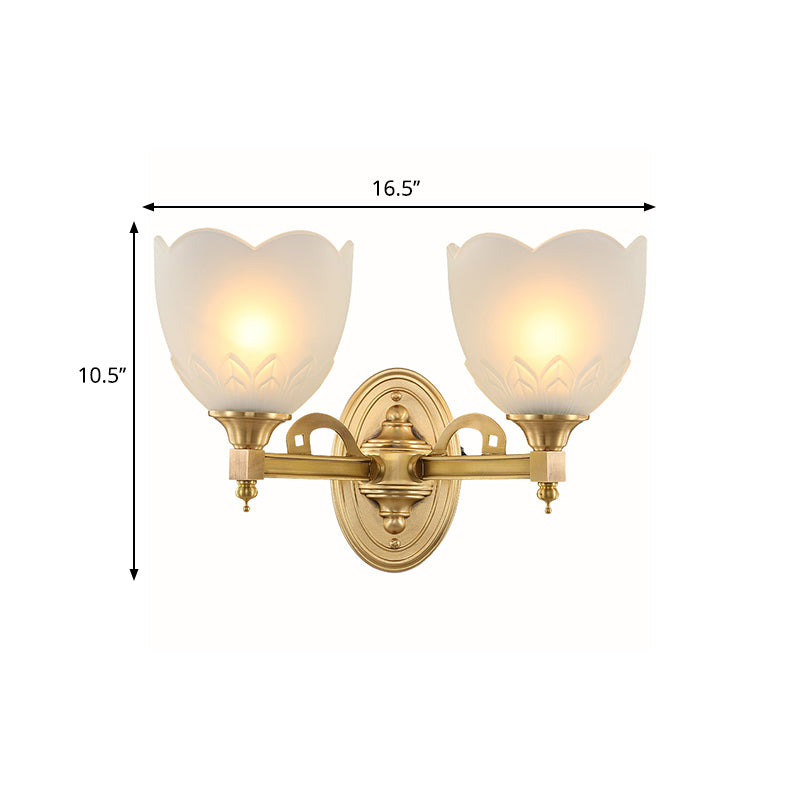 Bell Shade Corridor Wall Mount Light Traditional Style Frosted Glass 1/2-Light Gold Finish Wall Sconce Clearhalo 'Wall Lamps & Sconces' 'Wall Lights' Lighting' 269944