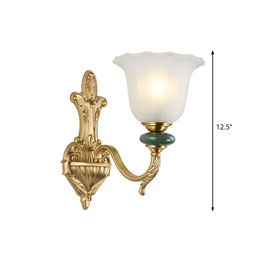 1/2-Head Bell Wall Light Sconce Vintage Style Opal Glass Wall Mount Lamp with Golden Curved Arm for Bedside Clearhalo 'Wall Lamps & Sconces' 'Wall Lights' Lighting' 269987