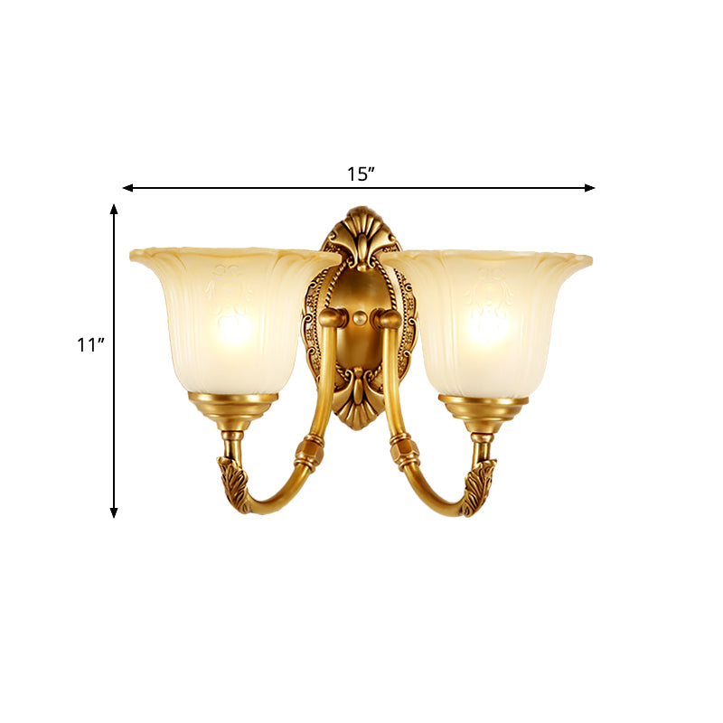 Metal Curved Sconce Light Fixture Classic Style 1/2-Bulb Bedroom Wall Lamp with Opal Glass Petal Shade Clearhalo 'Wall Lamps & Sconces' 'Wall Lights' Lighting' 270037