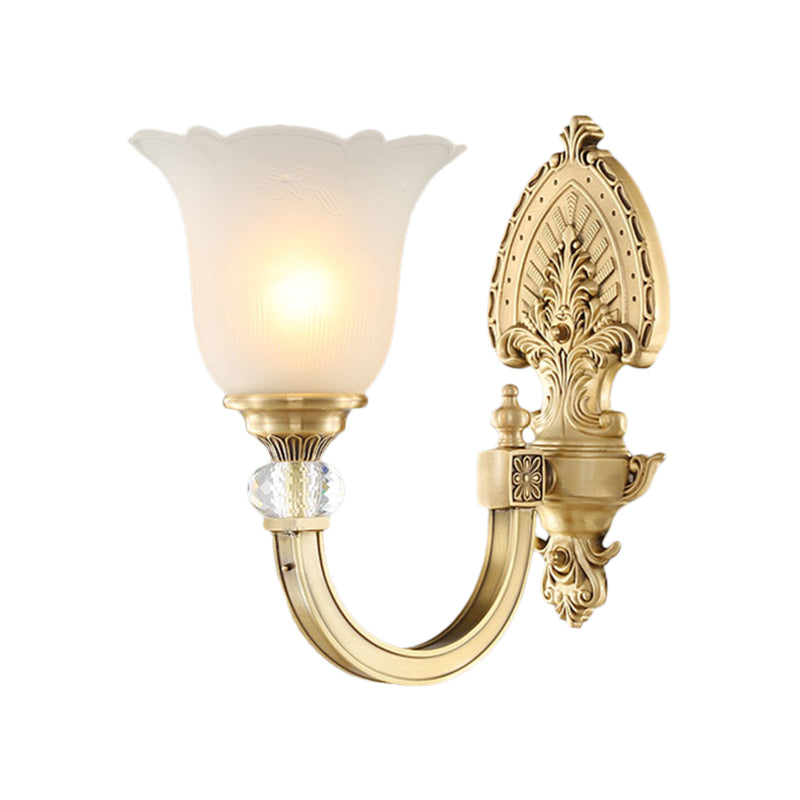 Bell Frosted Glass Wall Sconce Fixture Vintage Style 1/2-Head Bedside Wall Light with Golden Backplate Clearhalo 'Wall Lamps & Sconces' 'Wall Lights' Lighting' 270078