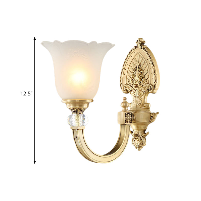 Bell Frosted Glass Wall Sconce Fixture Vintage Style 1/2-Head Bedside Wall Light with Golden Backplate Clearhalo 'Wall Lamps & Sconces' 'Wall Lights' Lighting' 270079