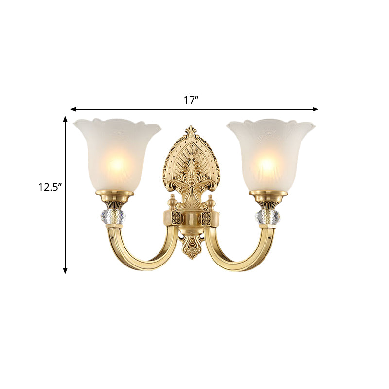 Bell Frosted Glass Wall Sconce Fixture Vintage Style 1/2-Head Bedside Wall Light with Golden Backplate Clearhalo 'Wall Lamps & Sconces' 'Wall Lights' Lighting' 270084